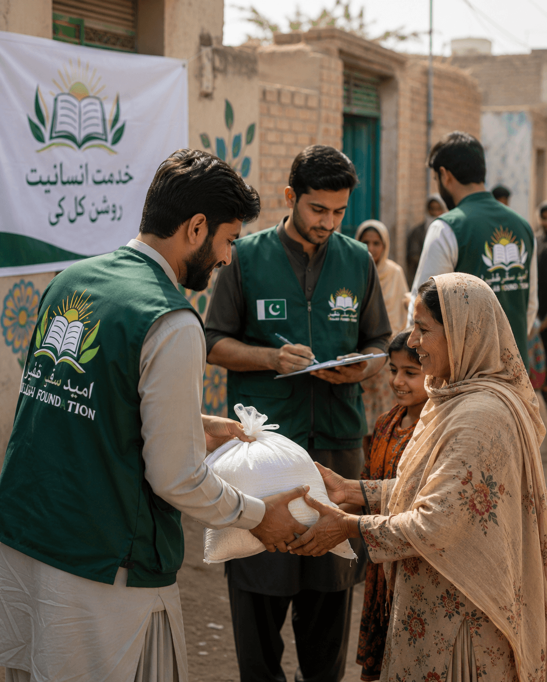 Foundation volunteers working together with residents in a Pakistani neighbourhood